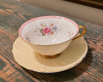 Vintage sällsynt Shelley gul/kräm Oleander kopp och fat