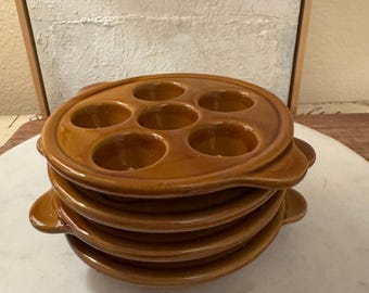 Set of 4 Vintage Emile Henry Escargot Dishes, French Stoneware Snail Baking Plate