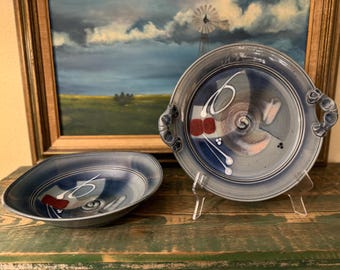 Vintage James Brooks Studio Art Pottery Bowl and Tray Set