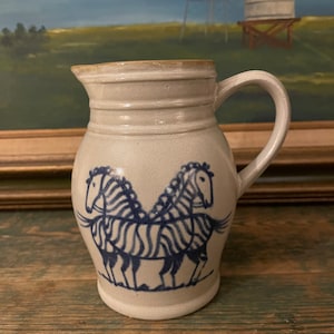 Vintage Prestige Place Stoneware Zebra Pitcher - American Folk Art