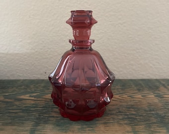 Vintage Art Deco Style Moser Glass Perfume/Oil Bottle in Rare Cranberry Color Signed Moser