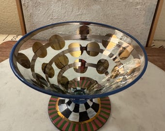 Vaso cónico/de cristal pintado a mano con diseño de molinillo de circo vintage de MacKenzie Childs, descatalogado y raro, de la década de 1990.