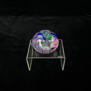 Vintage Joe Rice Pink and Blue Crimped Ribbon Paperweight Signed