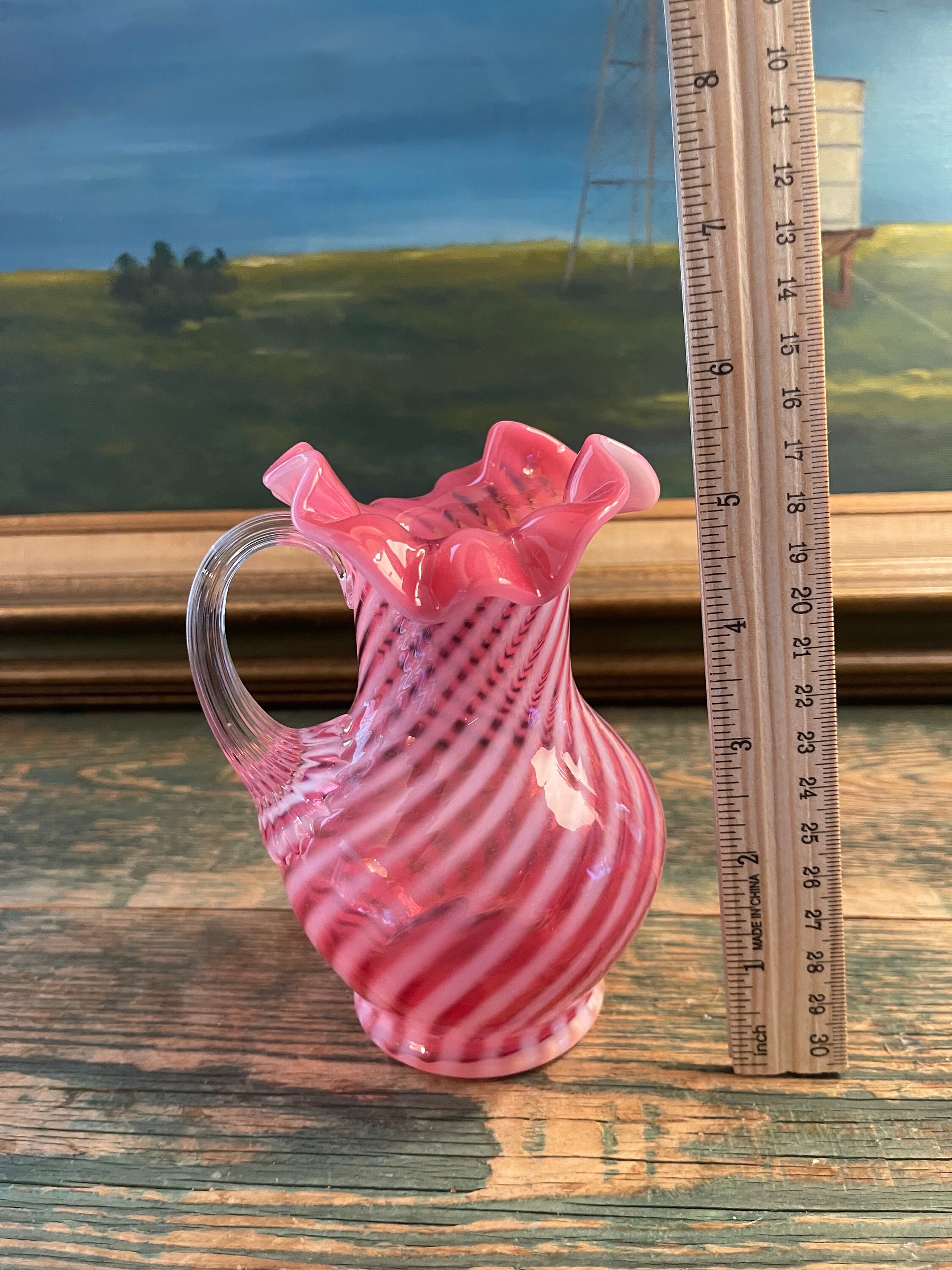 Vintage Fenton Strawberry Candy Swirl Opalescent Ruffled Edge 