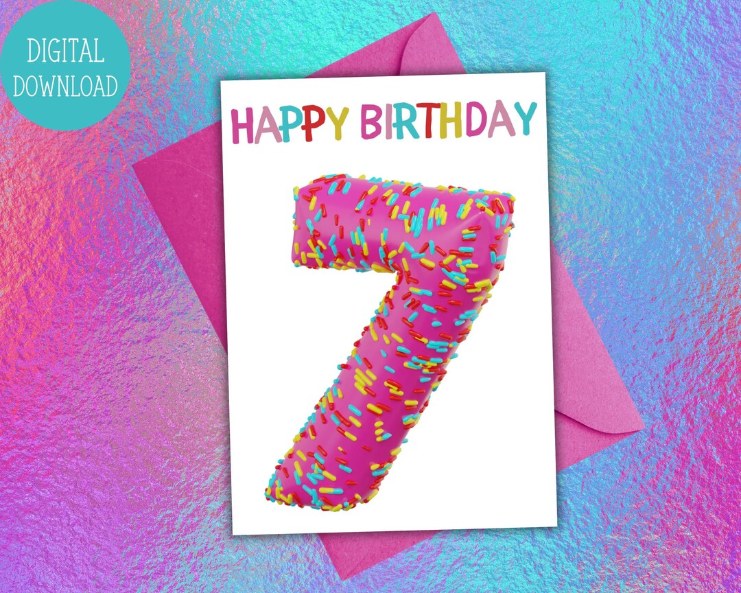 Printable Kids Birthday Card 7th Birthday Card Printable - Etsy