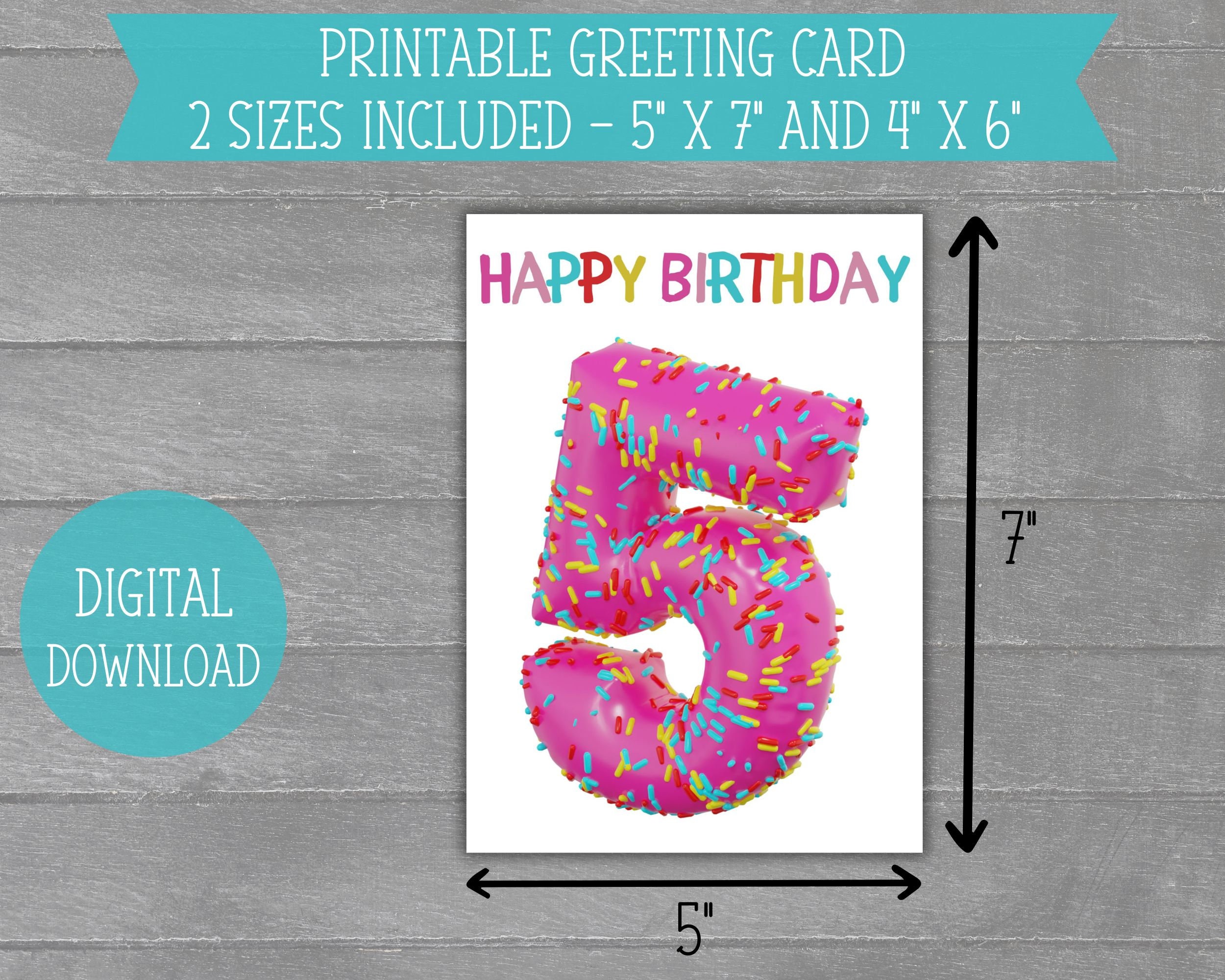 Printable Kids Birthday Card 5th Birthday Card Printable - Etsy