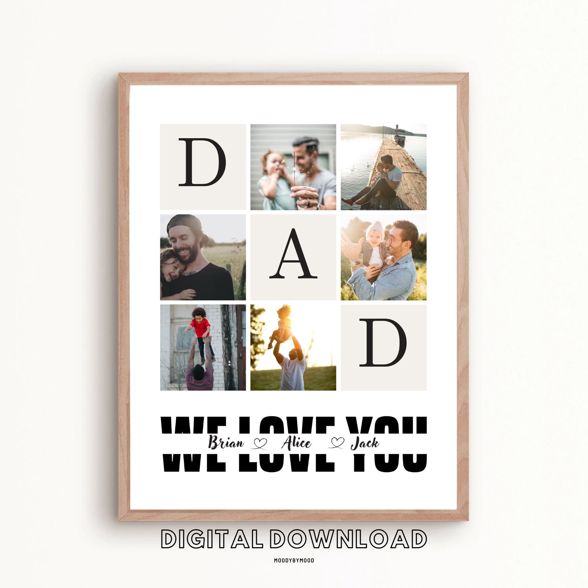 Personalized Dad We Love You Printable Poster, Custom Photo &amp; Kid's ...