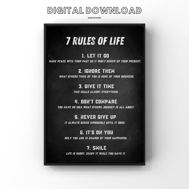 7 Rules of Life Printable Poster Inspirational Quote Wall Art Room 7 Rules of Life Printable Poster Inspirational Quote Wall Art Room