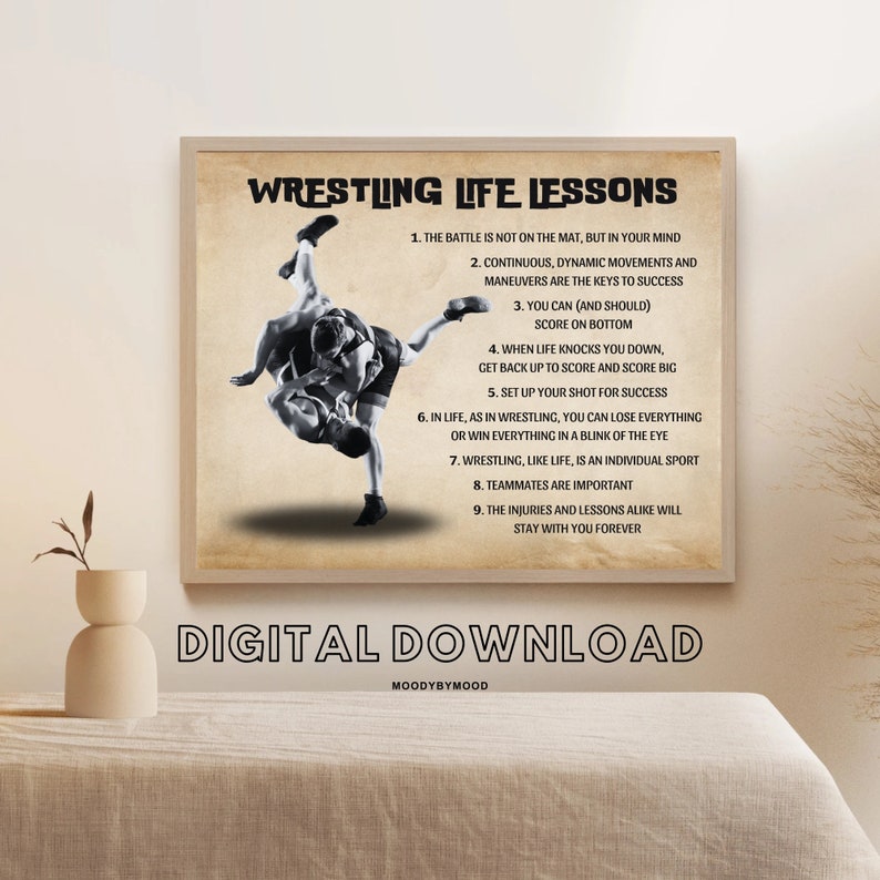 Wrestling Life Lessons Printable Poster, Wrestling Wall Art, Wrestler