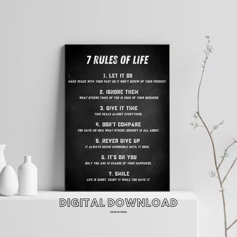 7 Rules of Life Printable Poster Inspirational Quote Wall Art Room 7 Rules of Life Printable Poster Inspirational Quote Wall Art Room