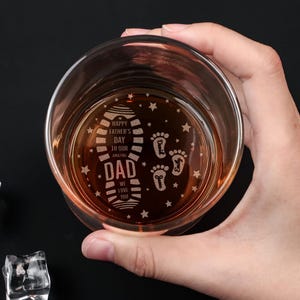 Engraved Whiskey Glass Happy Father&#39;s Day To The Best Dad We Love You, Father and Child Footprint Whiskey Glass, Gift For To The Best Dad