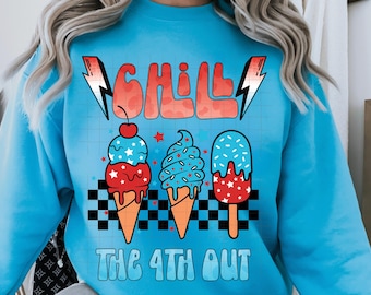 Chill The Fourth Out PNG, Funny 4th of July Shirt, Retro Ice Cream Shirt Design, Funny BBQ Shirt Design, Patriotic Popsicle Sublimation PNG