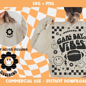 Game Day Vibes PNG | Retro Football Mom Sublimation Design, Sports Clipart for Shirts, Trendy Fall Game Day Shirt PNG