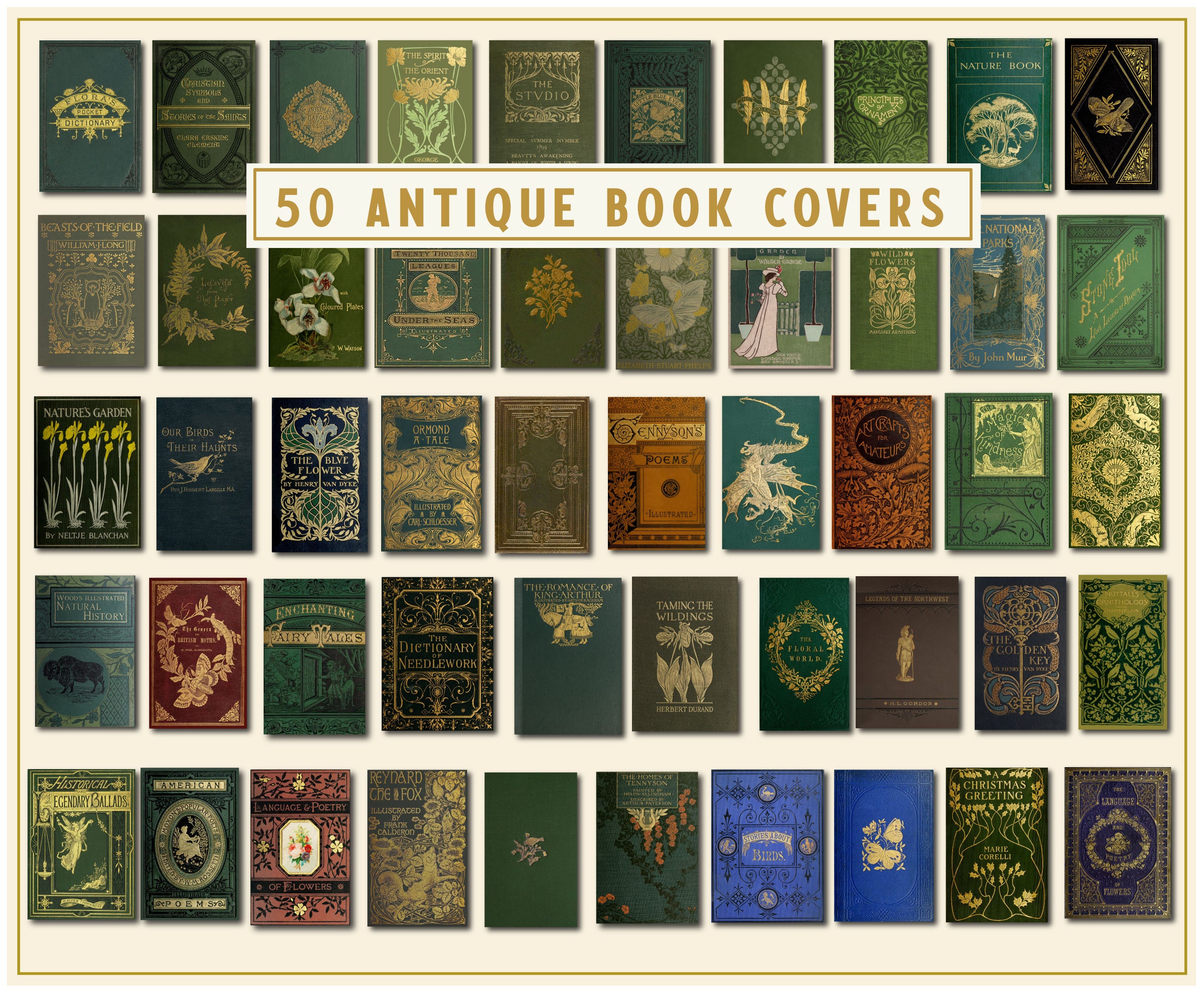 50 Antique Book Covers in JPG Format. Printable Junk Journal Supplies ...