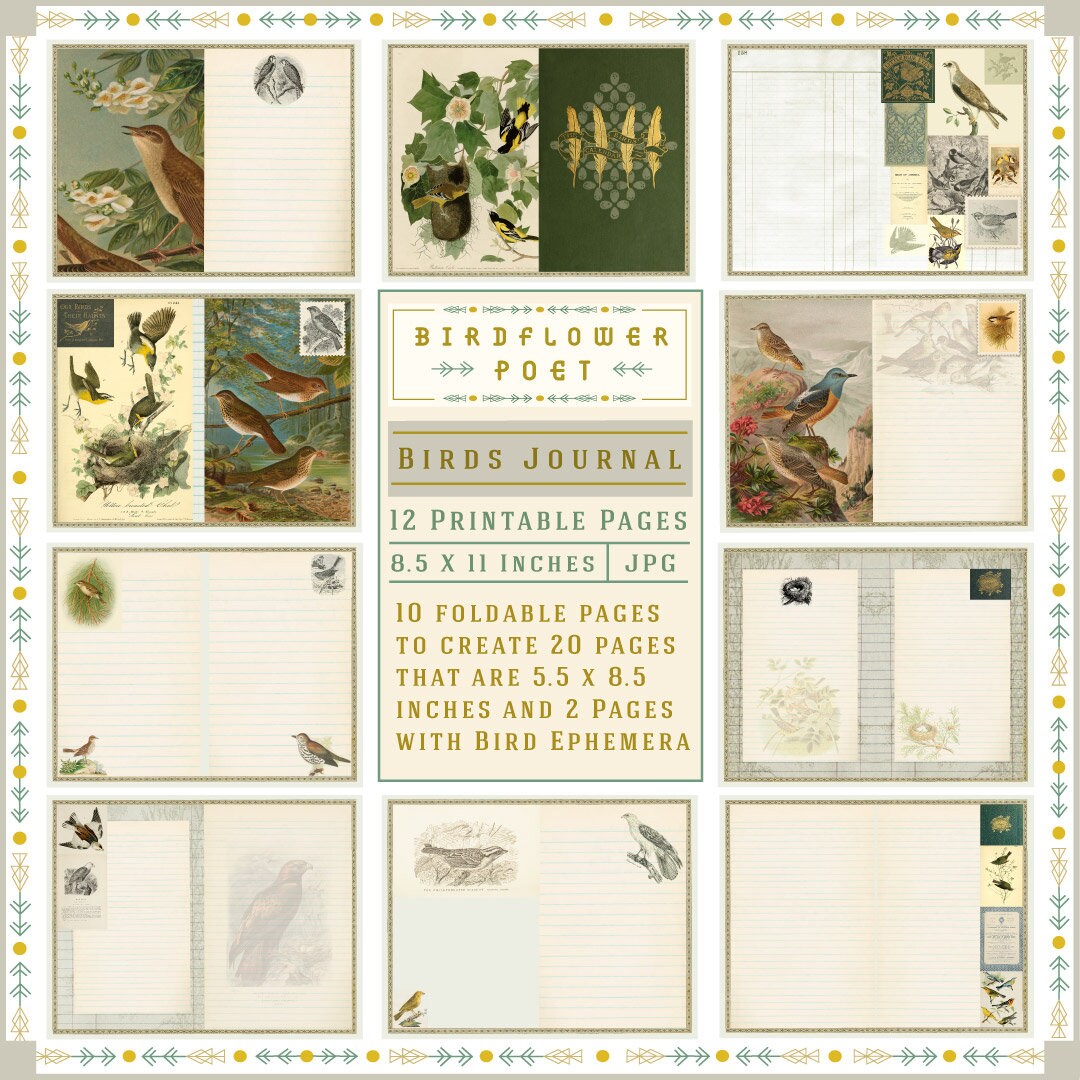 Birds Junk Journal Kit With Printable Letter Size Pages, Ephemera, Bird ...