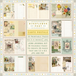 Carte Postale Junk Journal Kit, Printable collage, French ephemera by Birdflower Poet