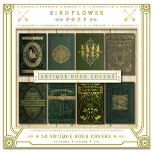 50 Antique Book Covers in JPG format. Printable Junk Journal Supplies, Vintage Books