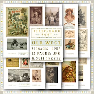 74 immagini del vecchio West in formato PDF e JPG, materiale effimero western stampabile, selvaggio West, cowboy e indiani, materiali per collage, materiali per album