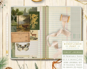 Puede incluir: Un kit de diario imprimible con temática de bosque. El kit incluye 10 páginas imprimibles de 8,5 x 11 pulgadas y 10 páginas plegables de 5,5 x 8,5 pulgadas. Las páginas están decoradas con imágenes de ciervos, mariposas y flores.