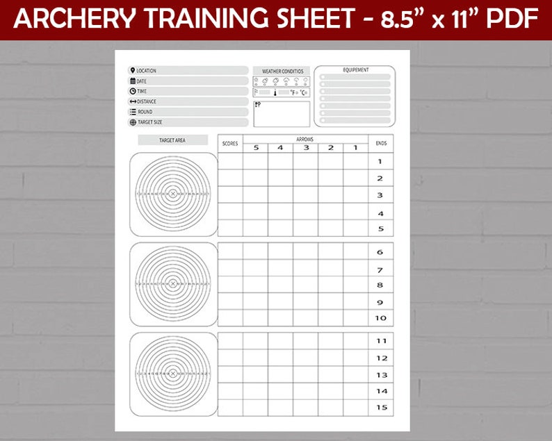 Archery Training Log Sheet Printable PDF Blank Archery Etsy