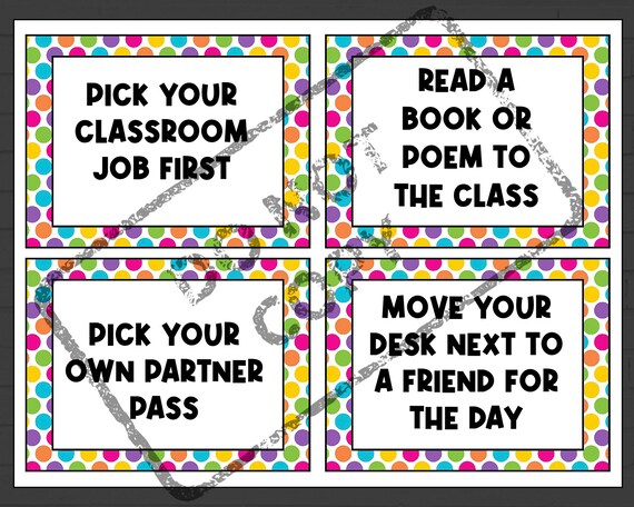 Set of 32 Classroom Reward Coupons ( 4 per page), Whole Class Reward  Coupons, Ready to Print at home 8.5x11, JPEG, PDF