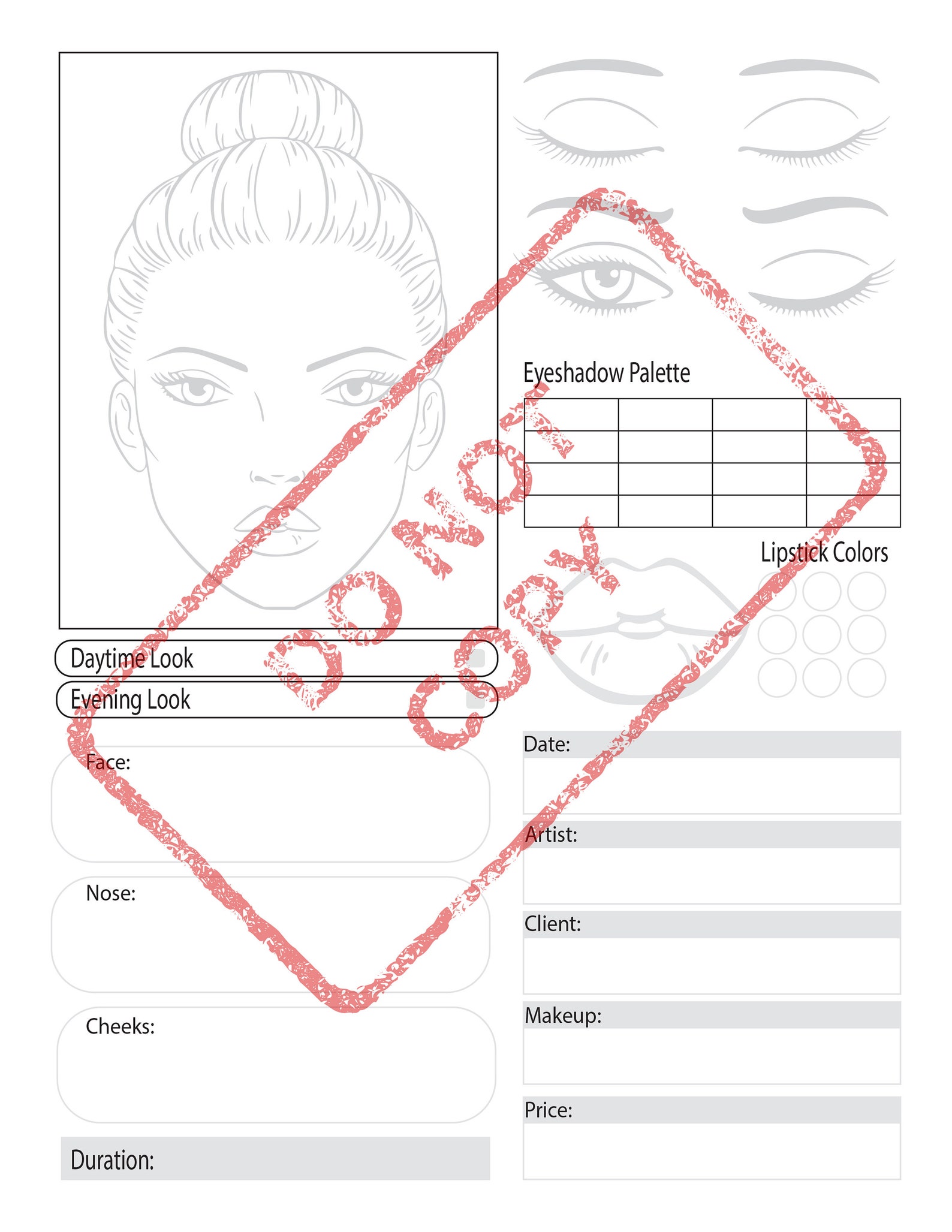 Makeup Face Charts Printable PDF Blank Makeup Face Template - Etsy