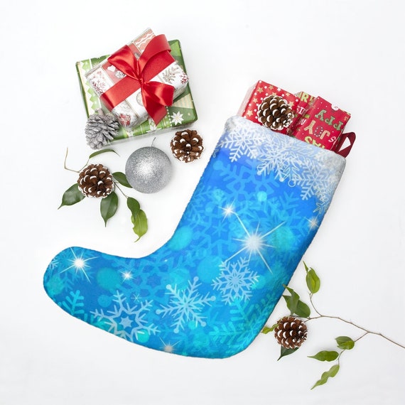 Blue Christmas Stockings Christmas Stockings Snowflake Stockings Christmas Gift Christmas Stockings with Hang Tag Family Stockings