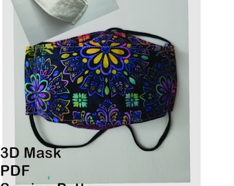 Masque 3D avec étui à filtre et étui à fil de nez Patron de couture et instructions, Patron de couture PDF pour débutants, Téléchargement instantané, 3 tailles