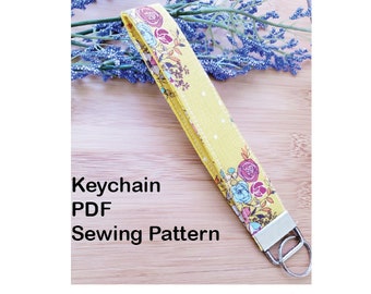 Fabric Keychain Wristlet Pattern & Instructions, Key fob PDF Sewing Pattern for Beginners, Instant Download