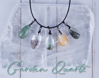 Natural Garden Quartz Pendant, drop shaped Lodolite necklace with pretty landscapes, Scenic Quartz, different options, pick your favorite