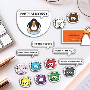 Paquete de pegatinas de Club Penguin / Etiqueta relacionada, Etiqueta de botella de agua, Etiqueta para computadora portátil, Inspirado en Club Penguin, Etiqueta de Puffle