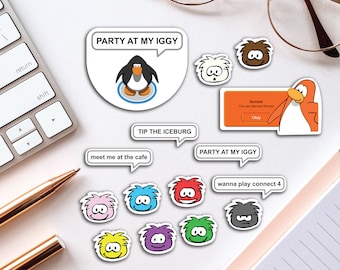 Club Pinguin Sticker Bundle | Relatable Aufkleber, Wasserflasche Aufkleber, Aufkleber für Laptop, Club Penguin inspiriert, Puffle Aufkleber