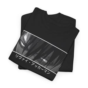 Attack on Titan Levi Ackerman t-shirt with 'Look Up' new design, perfect for anime fans and manga lovers seeking unique apparel.
