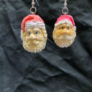 Hand Carved Santa Earrings
