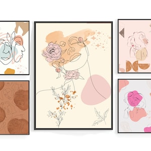 Elegant Female Silhouette Wall Art Set of 5 Boho Line Art Prints Minimalist Women Abstract Poster Modern Chic Aesthetic Artwork Home Decor