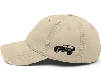 Gorro de papá desgastado todoterreno bordado. Sombrero todoterreno 4x4. Sombrero sobre orugas de 4 ruedas. 4XE. 4x4. 2 puertas