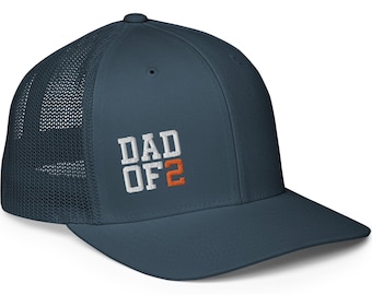 Embroidered, DAD OF TWO Hat. fitted Mesh Back Trucker Cap. Dad of 2 Birthday, Baby Shower Gift Idea. Dad of twins. Step Dad. Stepdad. Father