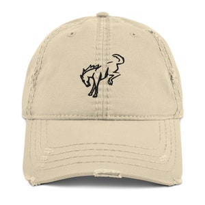 Available in Colors, Embroidered Distressed Dad Hat. Hand Drawn Graphic of Wild Bucking Horse - Wild West - MINIMALIST Hat Gift