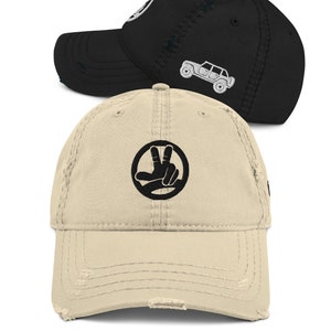 Off-Roading 4 Wheeler 4x4 4wd / Embroidered / Distressed Dad Hat - Off Road Cap - Two Fingers Wave Peace - Duck it - Keep Ducking - him her