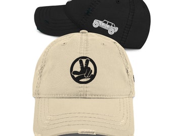 Off-Roading 4 Wheeler 4x4 4wd / Embroidered / Distressed Dad Hat - Off Road Cap - Two Fingers Wave Peace - Duck it - Keep Ducking - him her