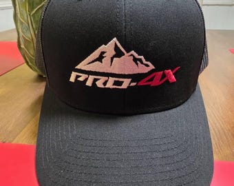 CUSTOM TEXT - Embroidered and Available in Colors, PRO-4X Trucker Hat Mesh Back Cap