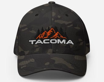 Custom Text MultiCam Black Fitted Closed-Back Structured Twill Cap - Embroidered Toyota Tacoma Hat