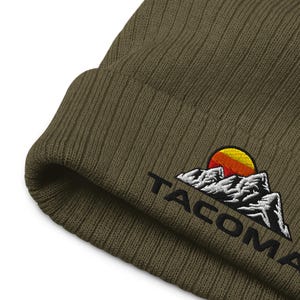 TACOMA MOUNTAINS. Camping, Hiking, Off Roading Ribbed Knit Beanie for Him, Her. For Men, Women.