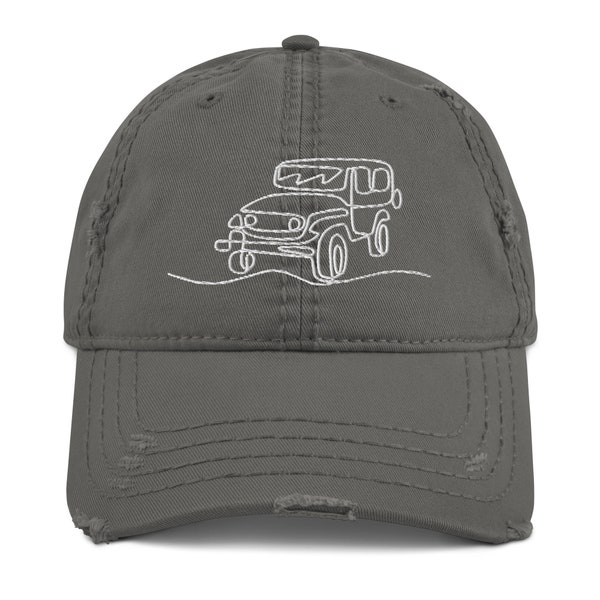 4X4 Off Road Minimalist Outlined 4WD Distressed Dad Hat - Offroad - Off Roading Cap