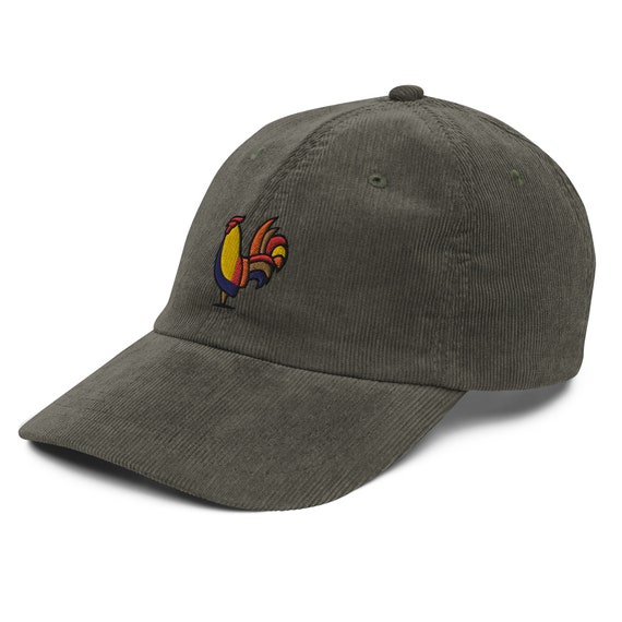 Bellissimo berretto di velluto a coste vintage con gallo colorato - Cappello per papà amante del pollo - Poulterer - Allevatore di polli - Italia