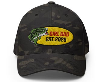 GIRL DAD MultiCam Black Embroidered Fitted Closed-Back Structured Twill Cap - Fishing Gift Hat