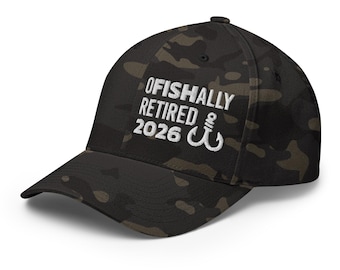 O'Fishally Retired 2026 MultiCam Black Fitted Closed-Back Structured Twill Cap - Embroidered Fishing Hat - Funny Retirement Party Gift