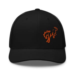 Unisex Trucker Hat. Yupoong 6606. Embroidered Hand Drawing of Wild Horse BRONCO Rodeo Cowboy Cap