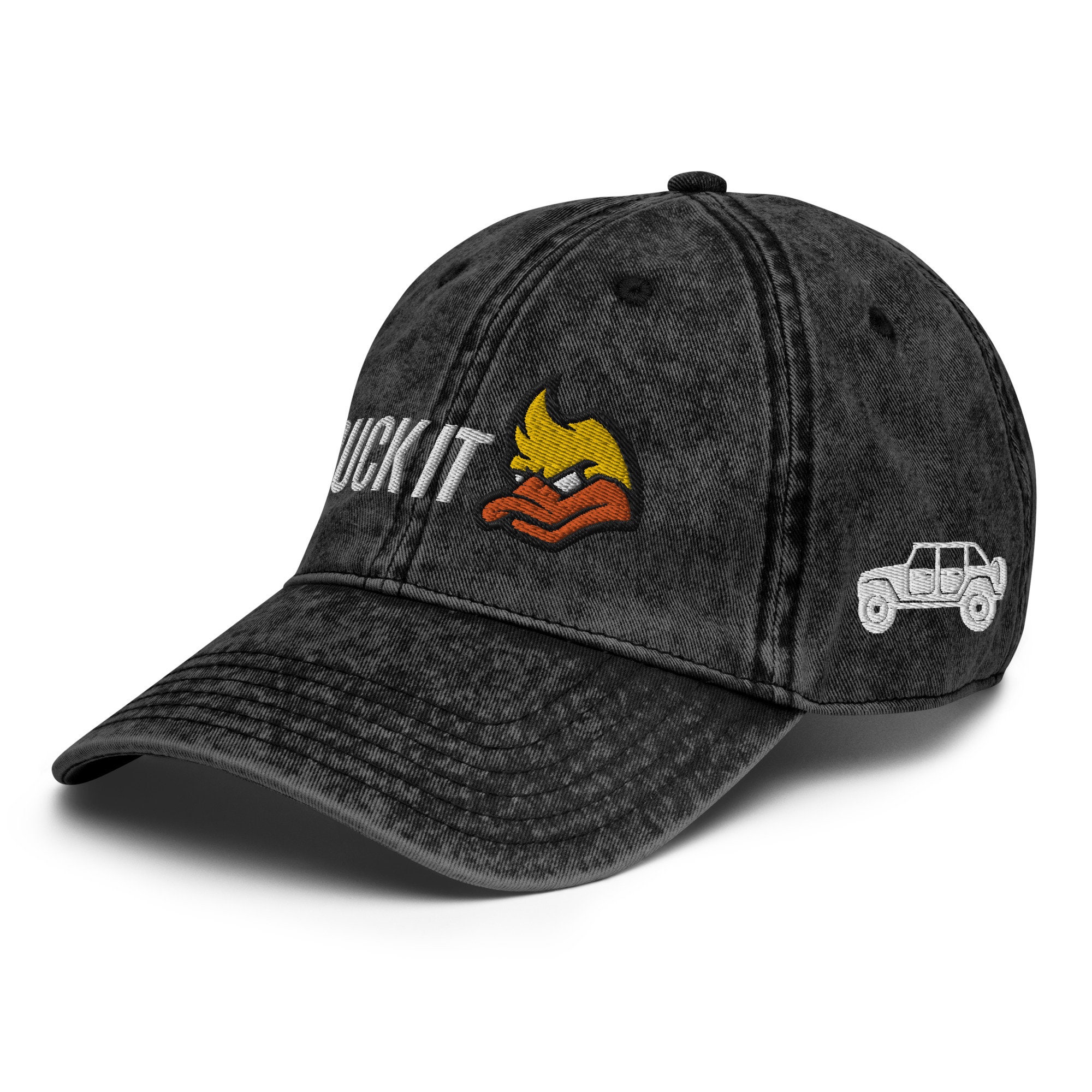 Retro Vintage Style Jeep Duck Embroidered Dad Hat Cap Black Cotton Relaxed 4x4 Embroidered Vintage Cotton Twill Cap . DUCK DUCK RENEGADE  main image 3