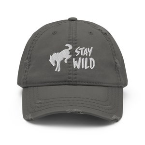 Embroidered, Available in Colors - Distressed Dad Hat - STAY WILD - Wild Bucking Horse